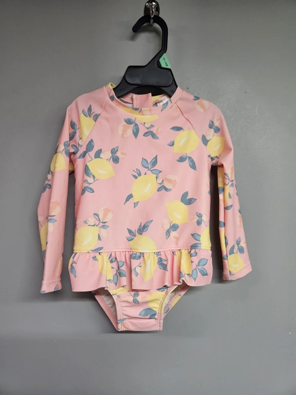OshKosh B'gosh Pink Lemon Print Long-Sleeve One-Piece Swimsuit Girls 18 Month